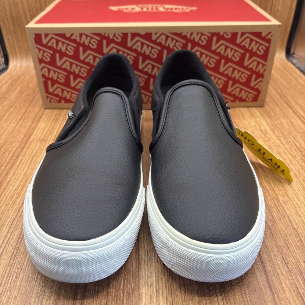 Vans Asher Deluxe Slip On Women 11 Black Tumble Leather New Ortholite V - Picture 3 of 6